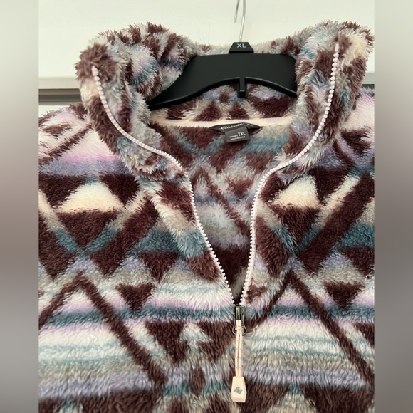 Eddie Bauer 1/4 Zip Sherpa Fleece Women's Large Aztec Southwestern Fuzzy Soft - Picture 2 of 5